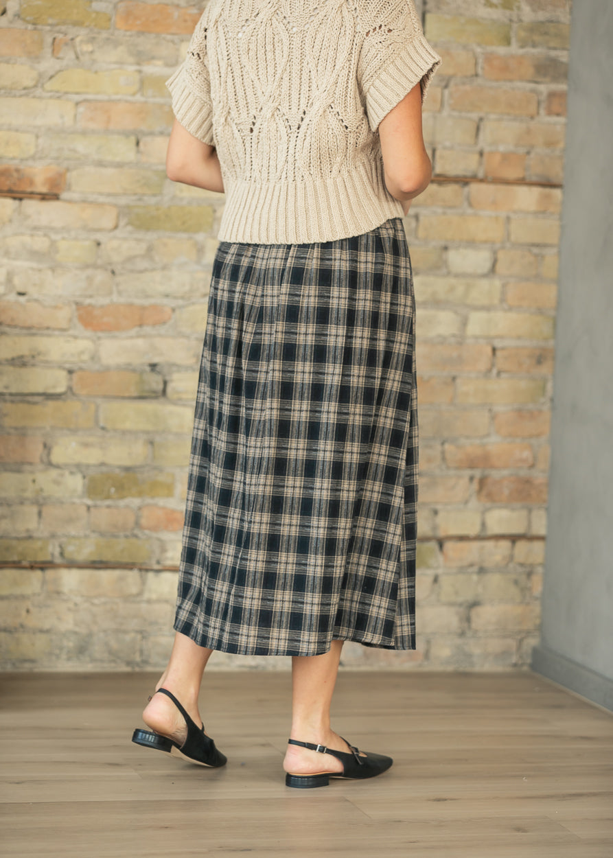 Plaid Pleated Black Midi Skirt FF Skirts