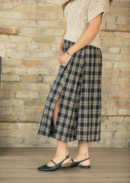 Plaid Pleated Black Midi Skirt FF Skirts