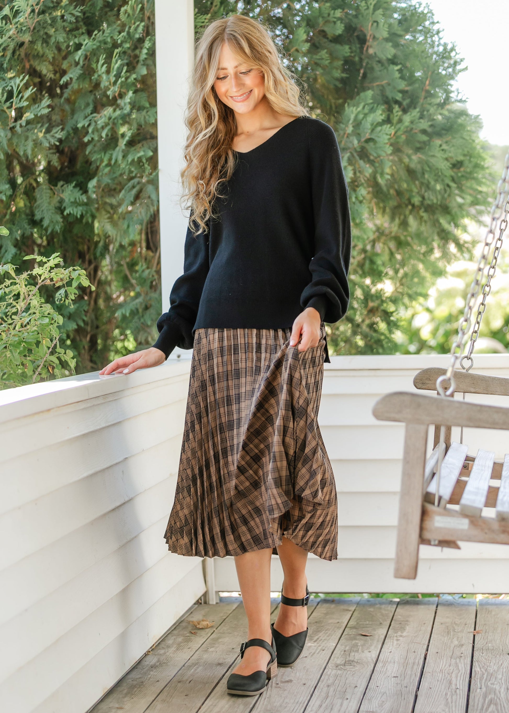 Plaid Pleated Midi Skirt FF Skirts
