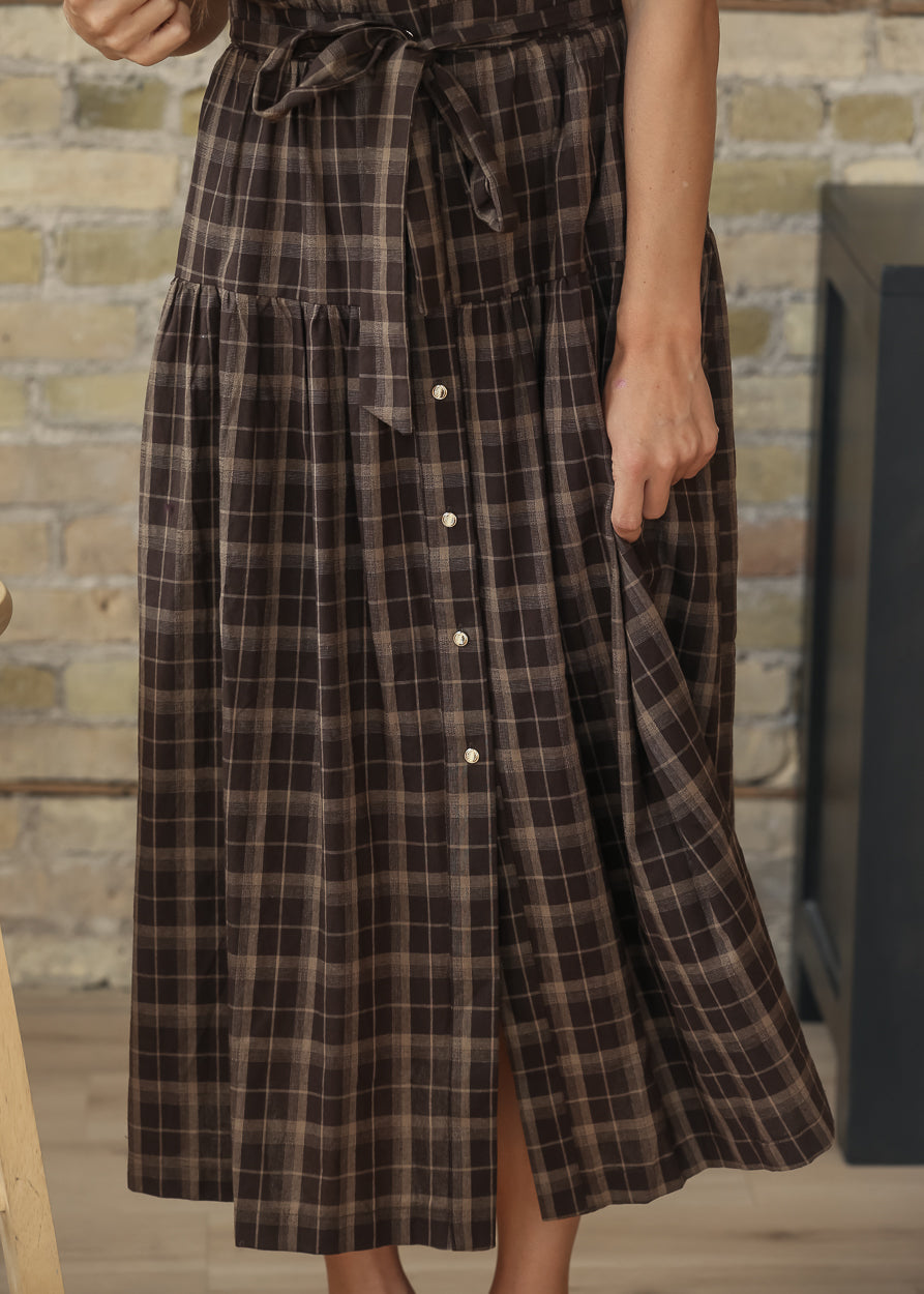 Plaid Pocket Short Sleeve Midi Dress FF Dresses