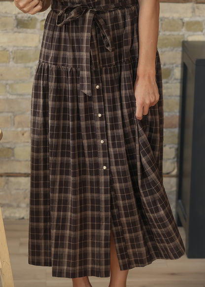 Plaid Pocket Short Sleeve Midi Dress FF Dresses