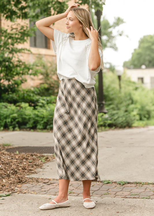 Plaid Print Flowy Midi Skirt FF Skirts