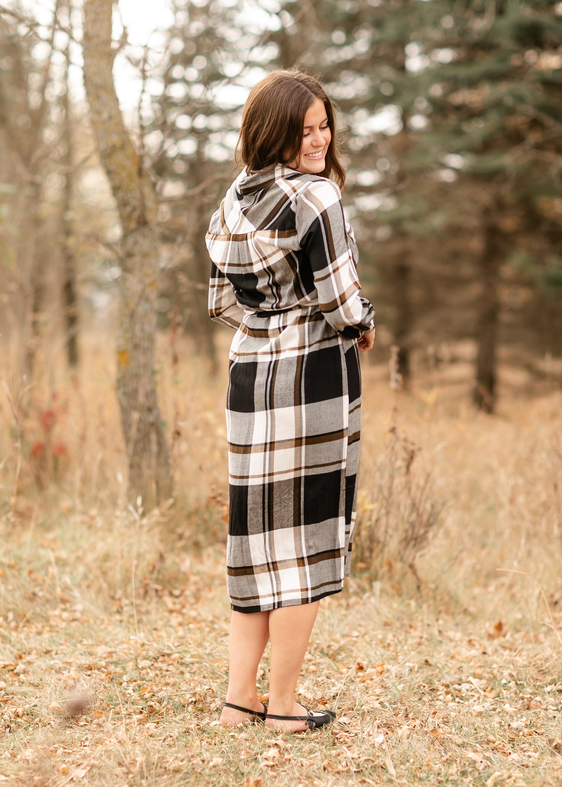 Plaid Print Midi Shirt Dress Plaid Print Midi Shirt Dress