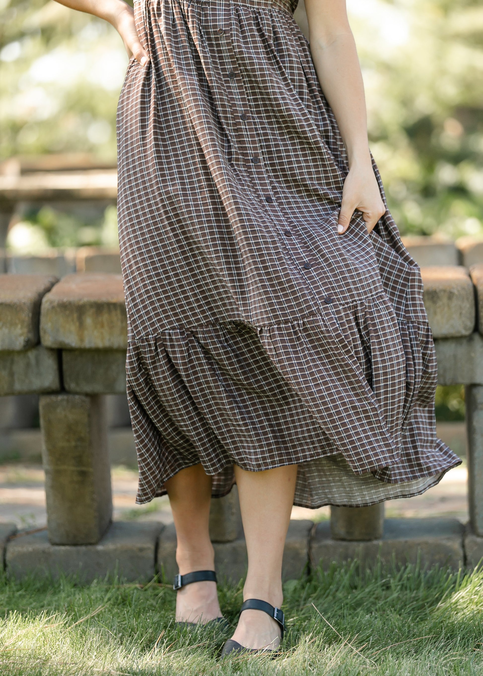Plaid Puff Sleeve Maxi Dress FF Dresses