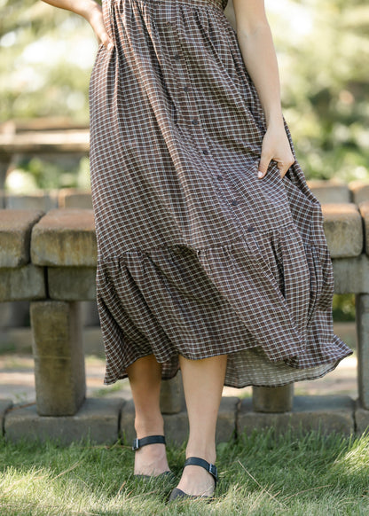 Plaid Puff Sleeve Maxi Dress FF Dresses