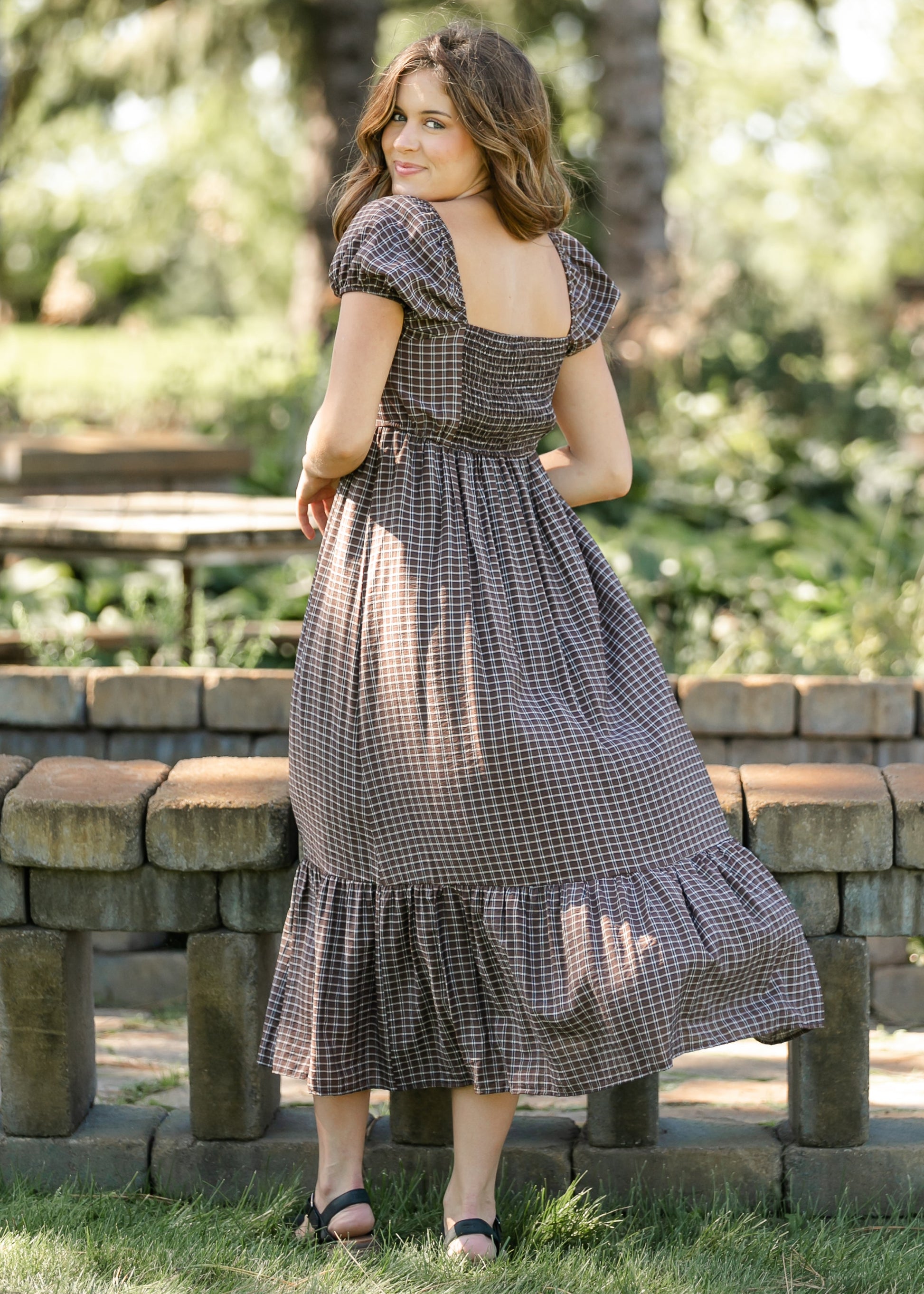 Plaid Puff Sleeve Maxi Dress FF Dresses