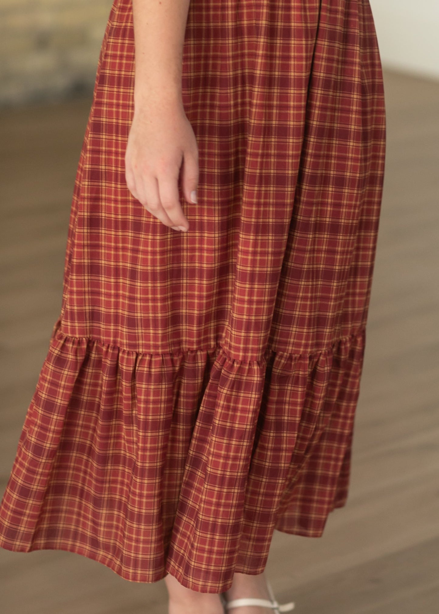 Plaid Short Puff Sleeve Midi Dress FF Dresses