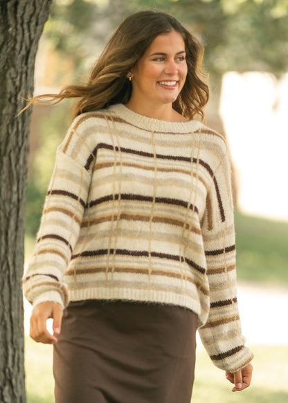 Plaid Stripe Crewneck Sweater FF Tops S