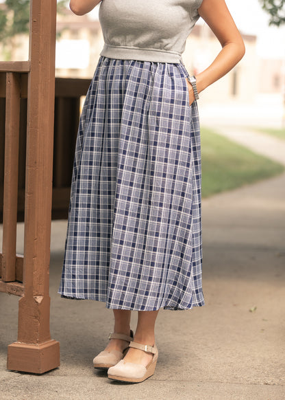 Plaid Terry Mixed Media Cap Sleeve Midi Dress FF Dresses