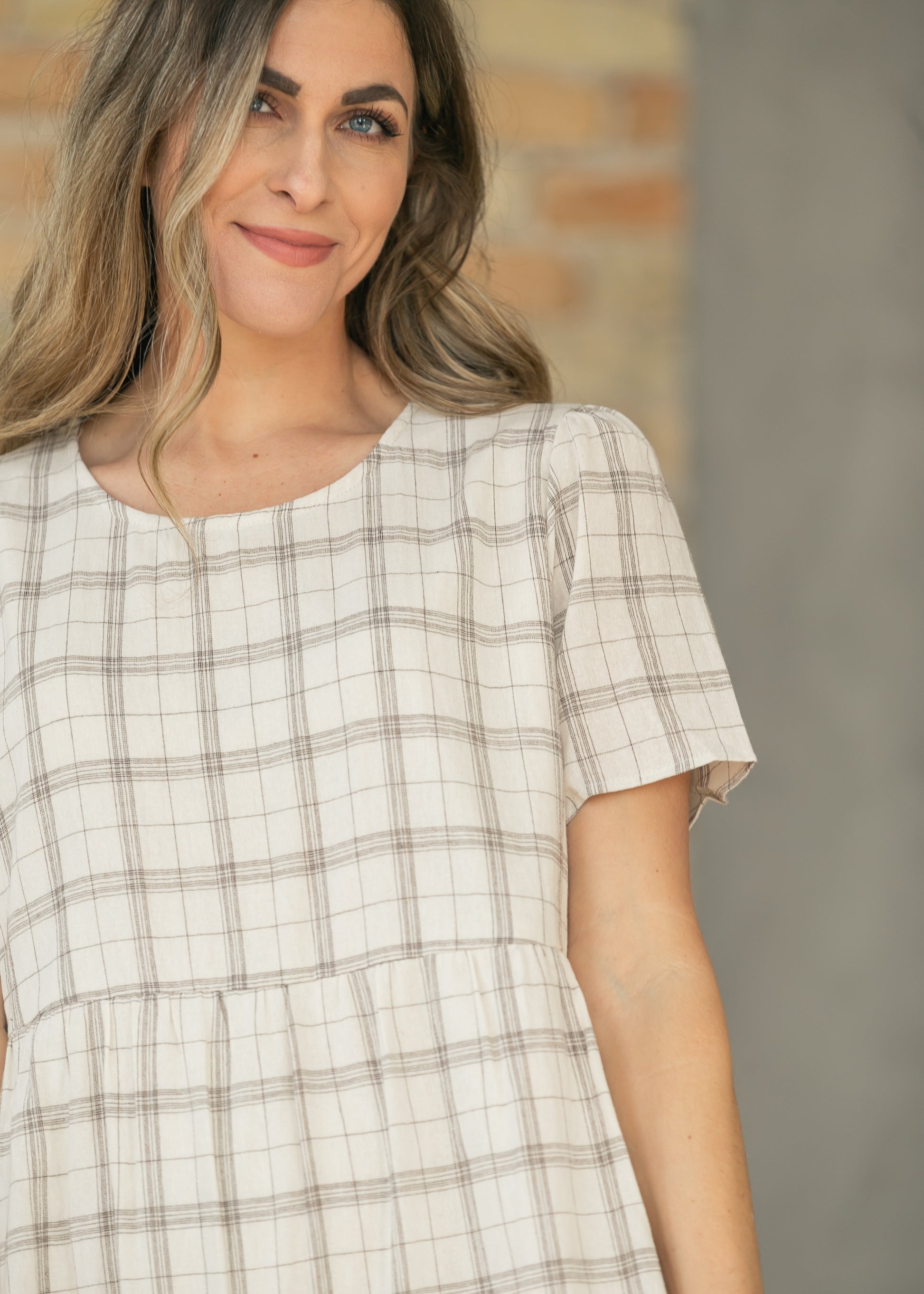 plaid tiered mini dress Plaid Shoulder Tiered Mini Dress Lunadelmar
