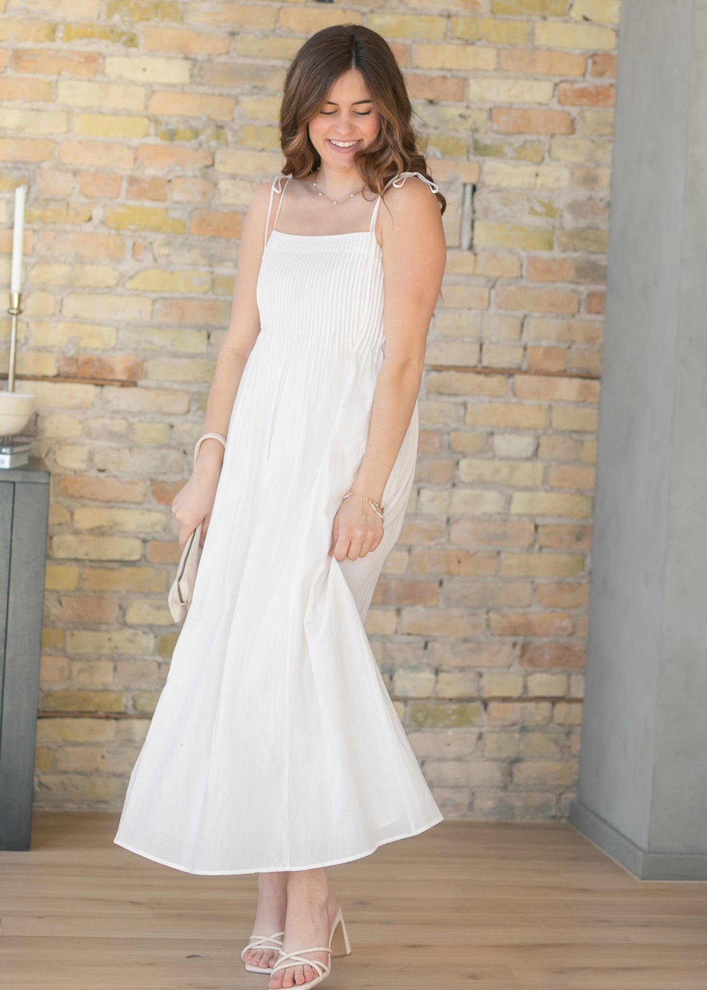 Pleated Bodice Cotton Maxi Dress FF Dresses