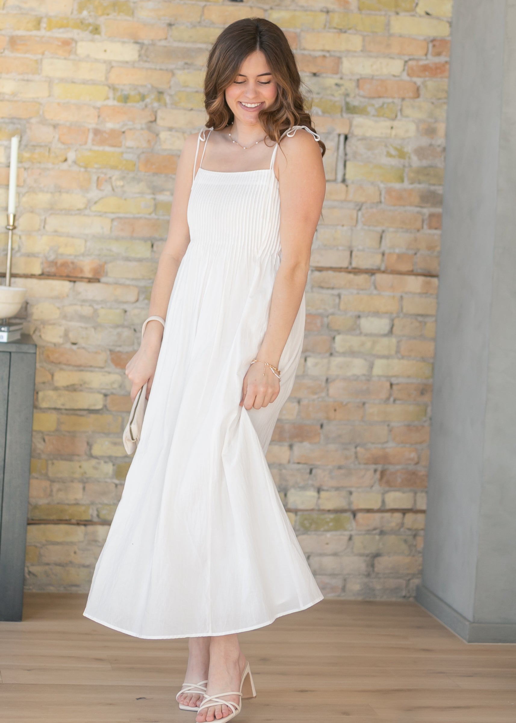 Pleated Bodice Cotton Maxi Dress FF Dresses