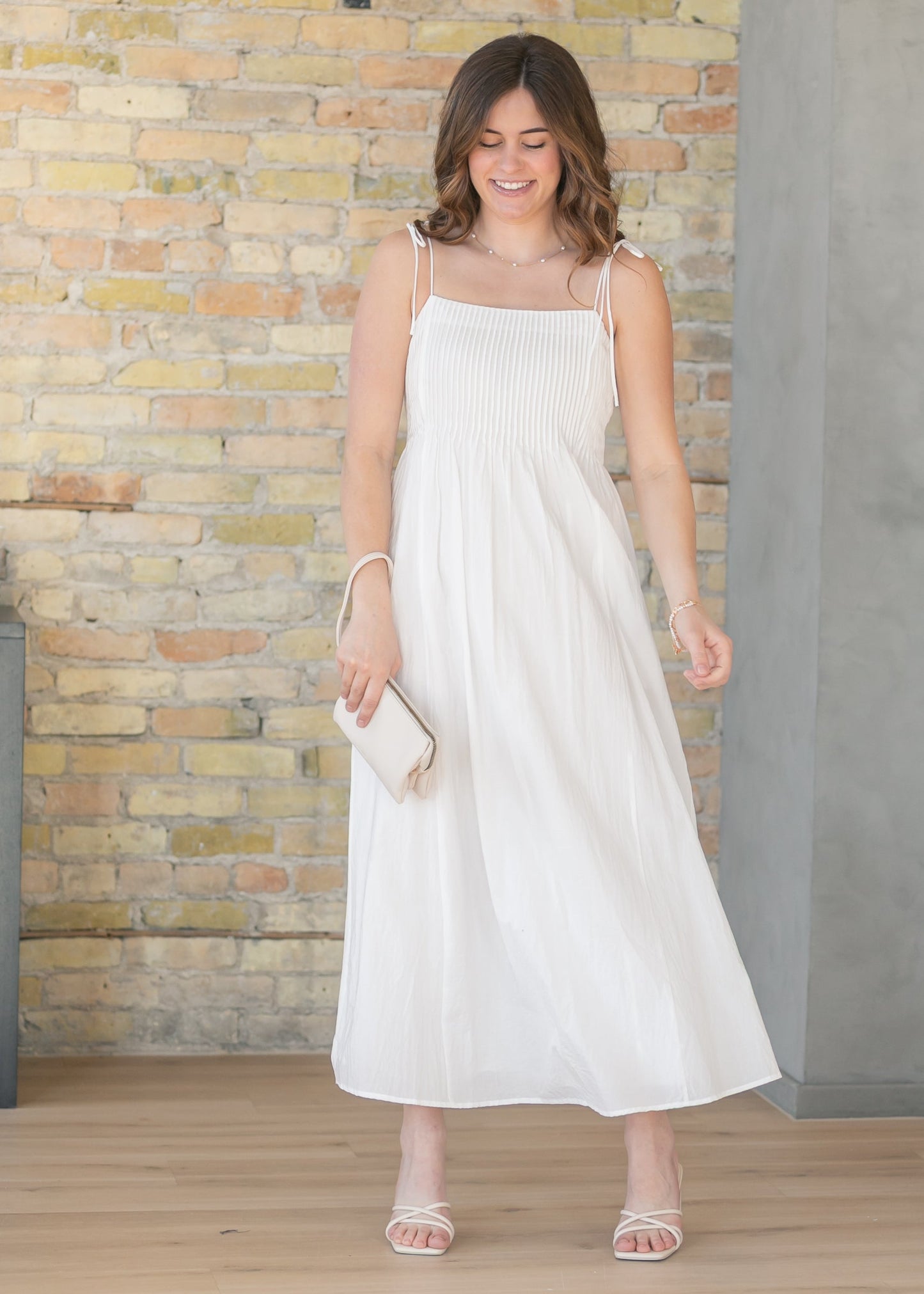 Pleated Bodice Cotton Maxi Dress FF Dresses