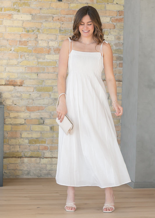 Pleated Bodice Cotton Maxi Dress FF Dresses