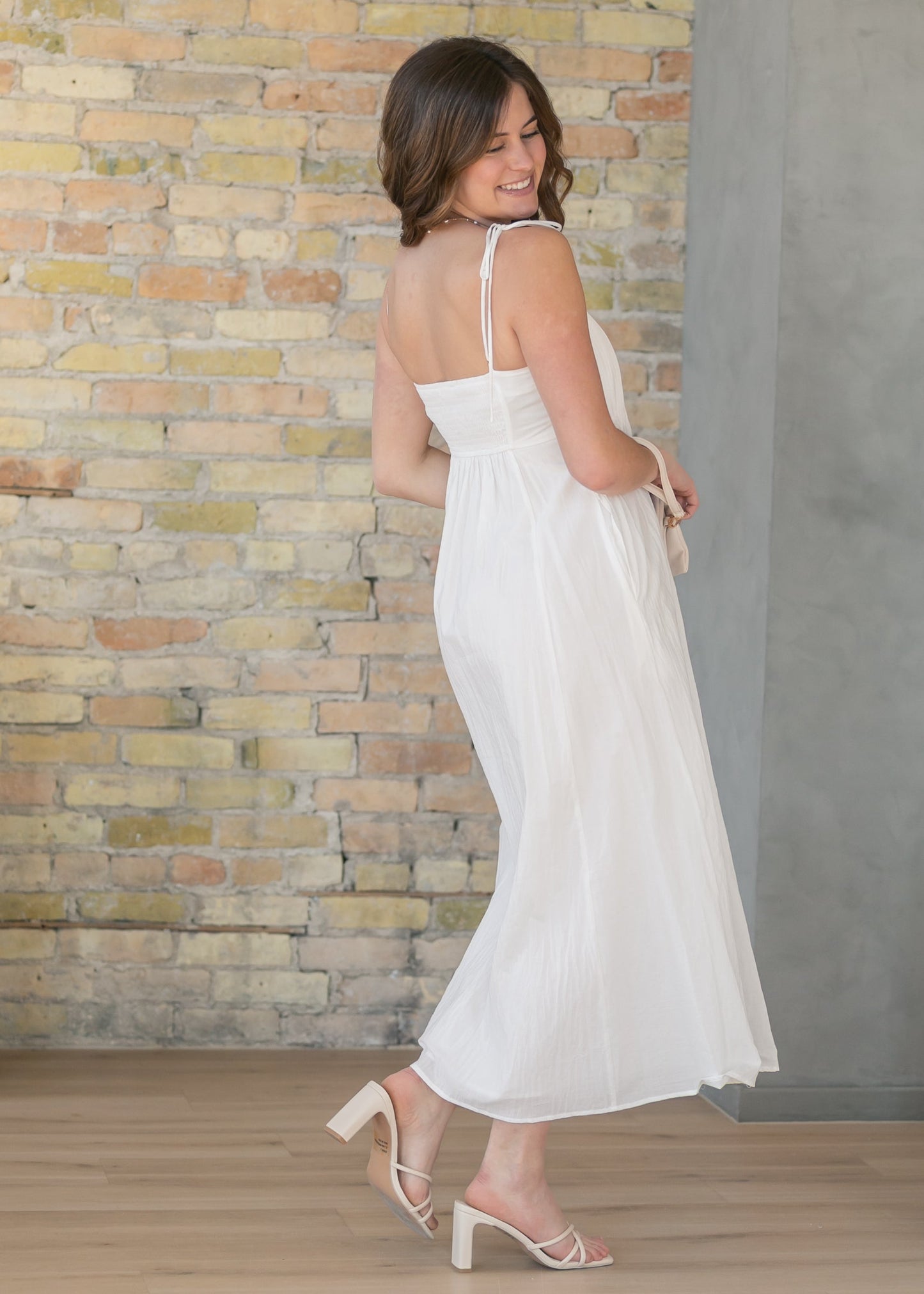 Pleated Bodice Cotton Maxi Dress FF Dresses