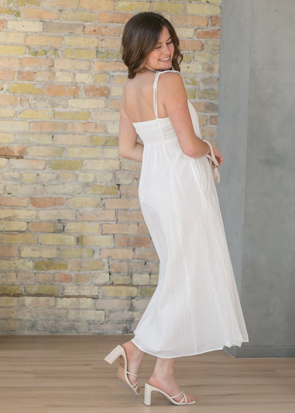 Pleated Bodice Cotton Maxi Dress FF Dresses