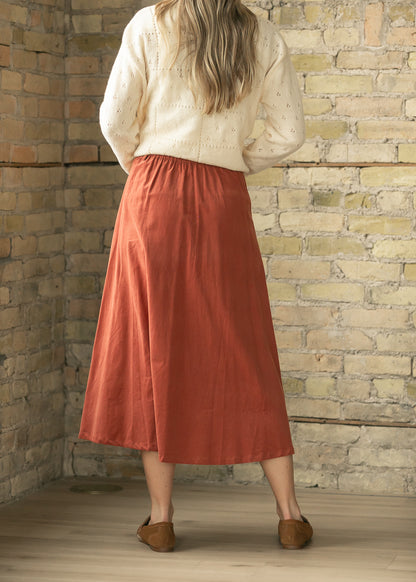 Pleated Button Front Corduroy Midi Skirt FF Skirts