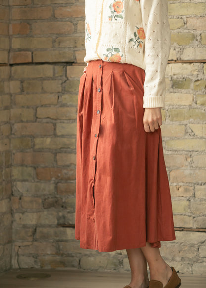 Pleated Button Front Corduroy Midi Skirt FF Skirts S