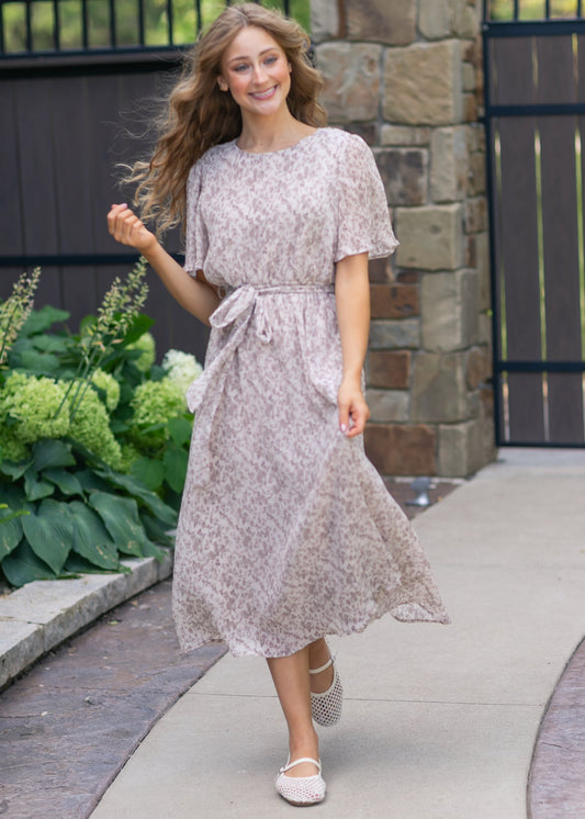 Pleated Chiffon Printed Dress FF Dresses