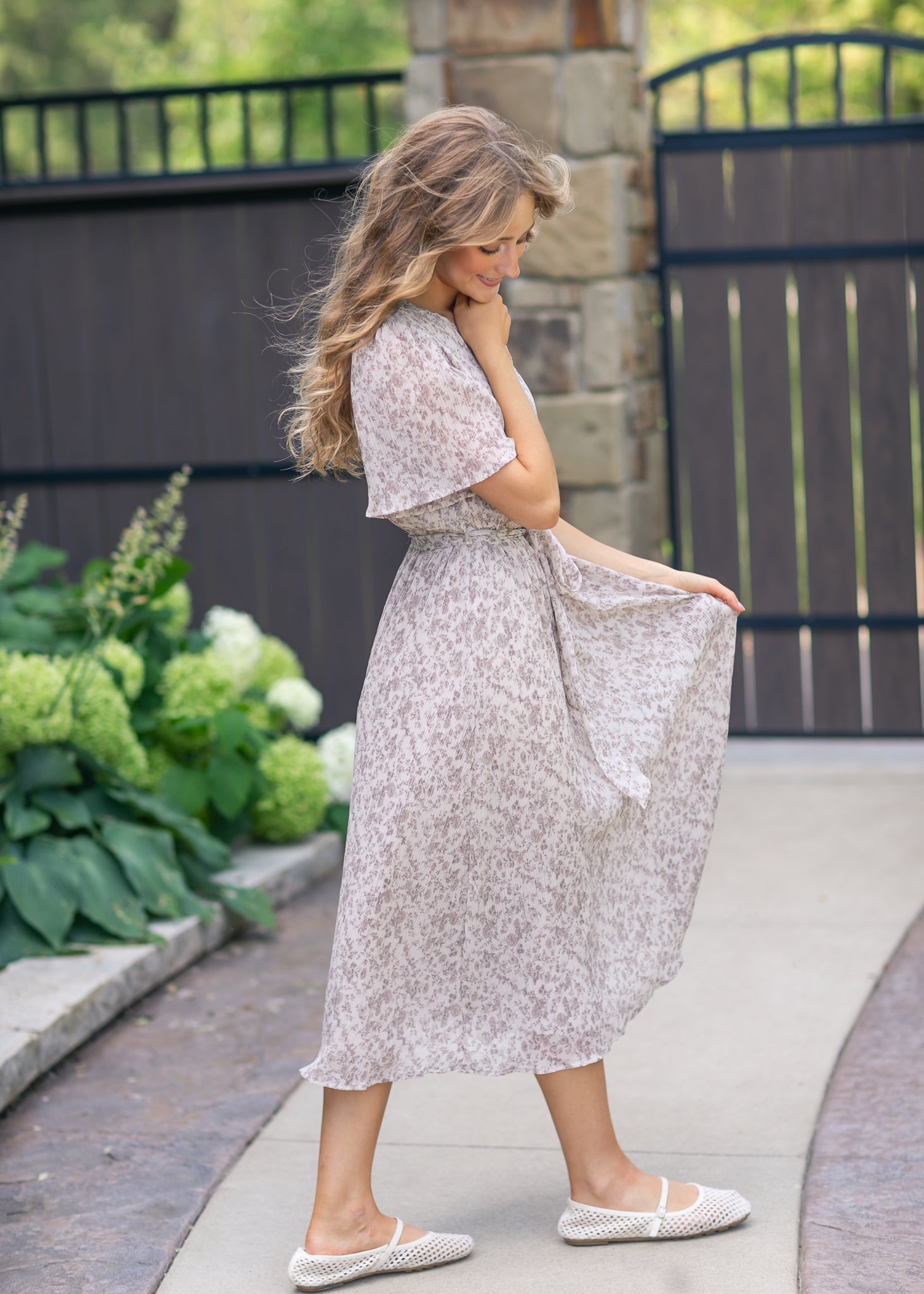 Pleated Chiffon Printed Dress FF Dresses