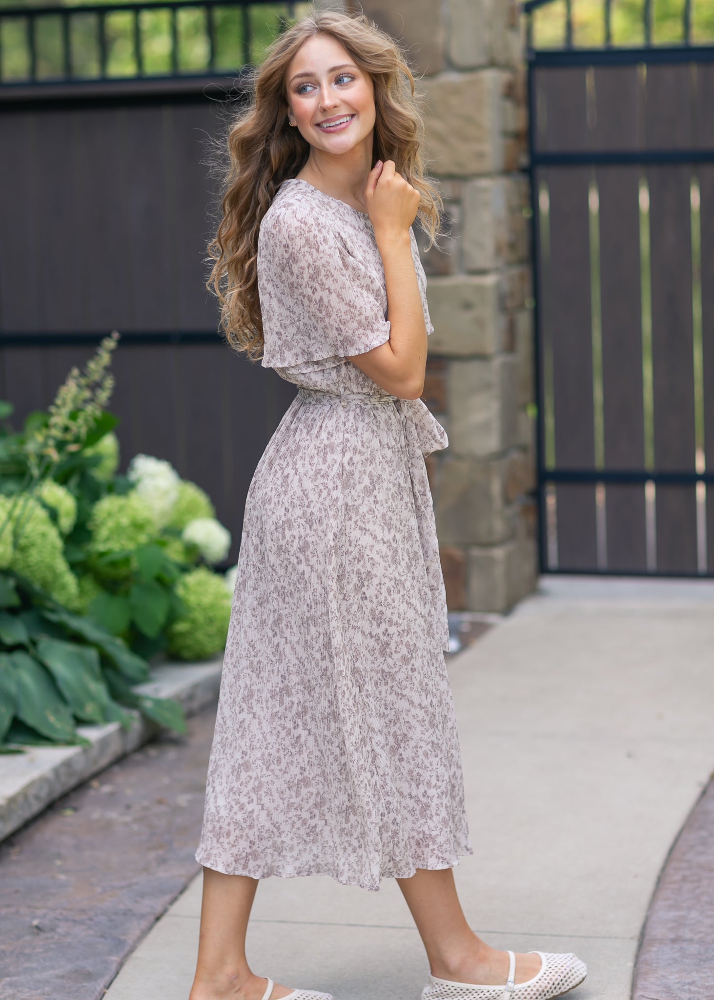 Pleated Chiffon Printed Dress FF Dresses