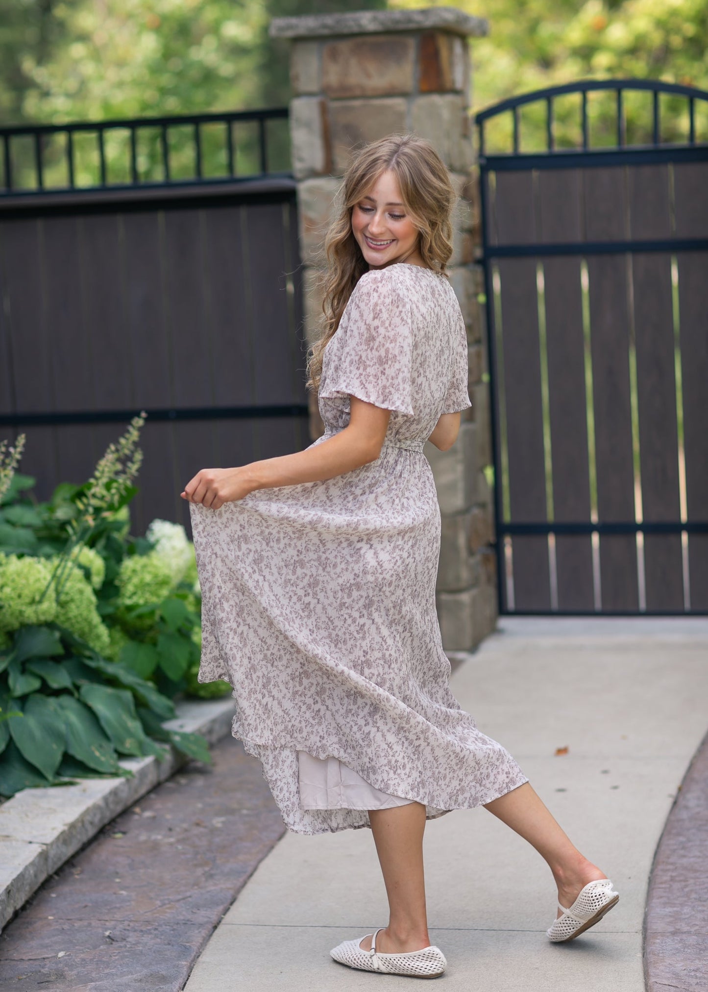 Pleated Chiffon Printed Dress FF Dresses