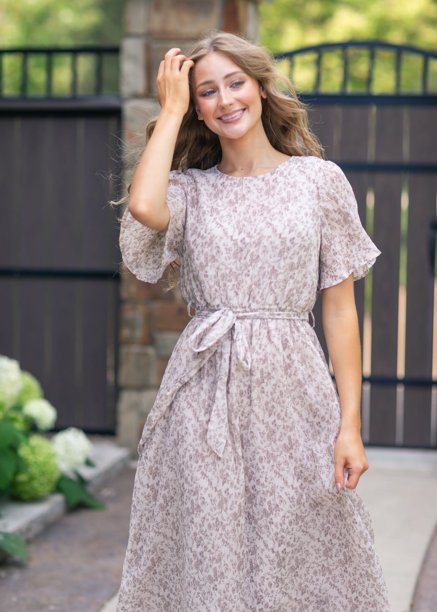 Pleated Chiffon Printed Dress FF Dresses