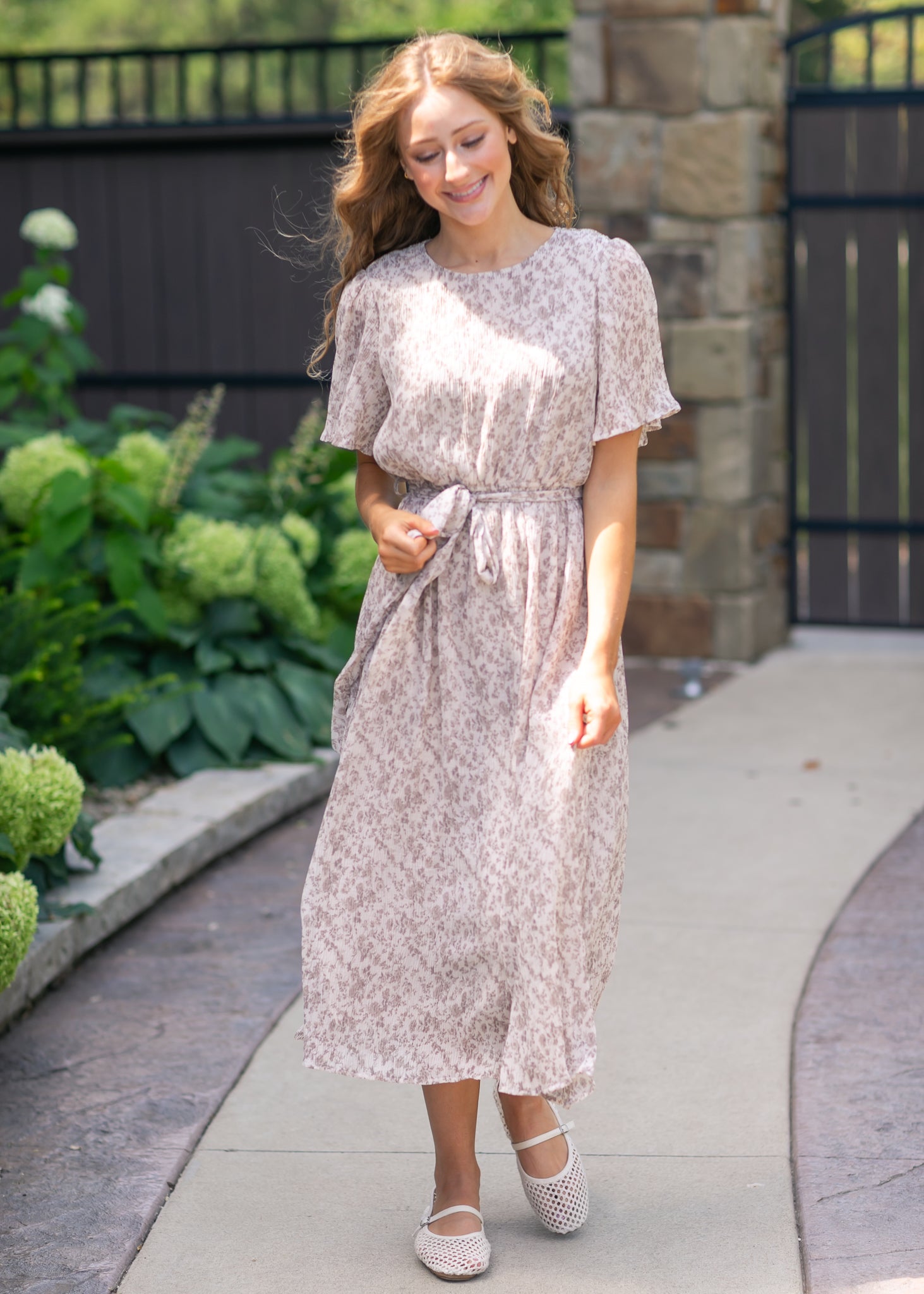 pleated chiffon dress Printed Full Sleeve pleated chiffon dress Wide PLEATED CHIFFON LONG SLEEVE TEA