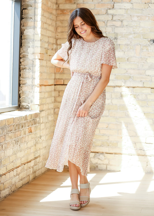 Pleated Floral Waist Tie Maxi Dress FF Dresses