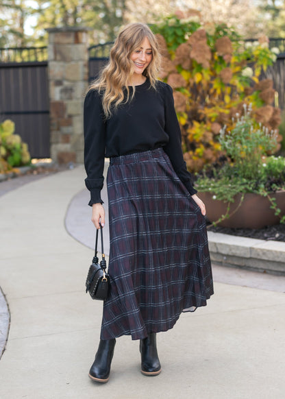 Pleated Plaid Maxi Skirt FF Skirts