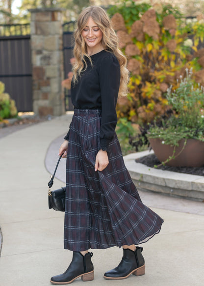 Pleated Plaid Maxi Skirt FF Skirts