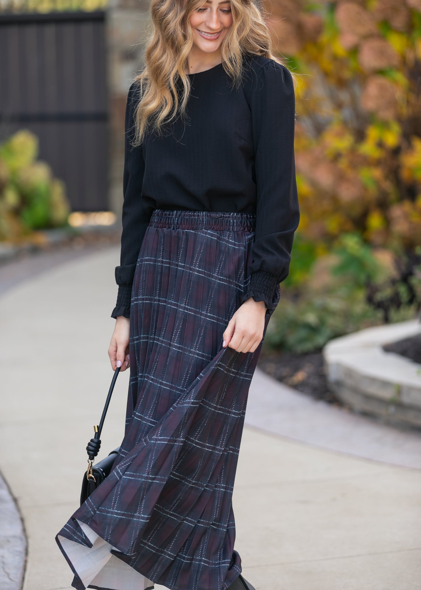 Pleated Plaid Maxi Skirt FF Skirts