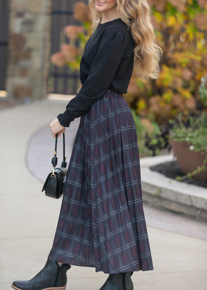 Pleated Plaid Maxi Skirt FF Skirts