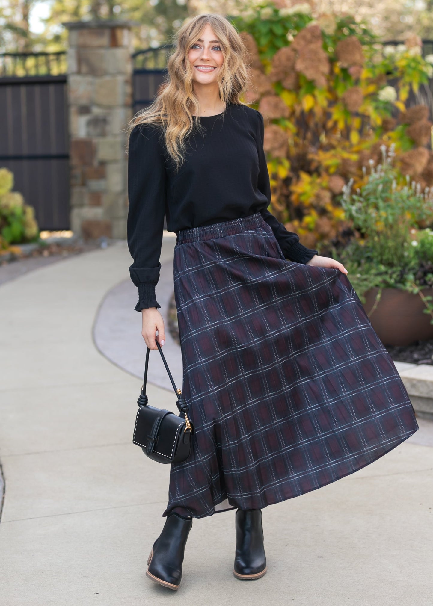 Pleated Plaid Maxi Skirt FF Skirts
