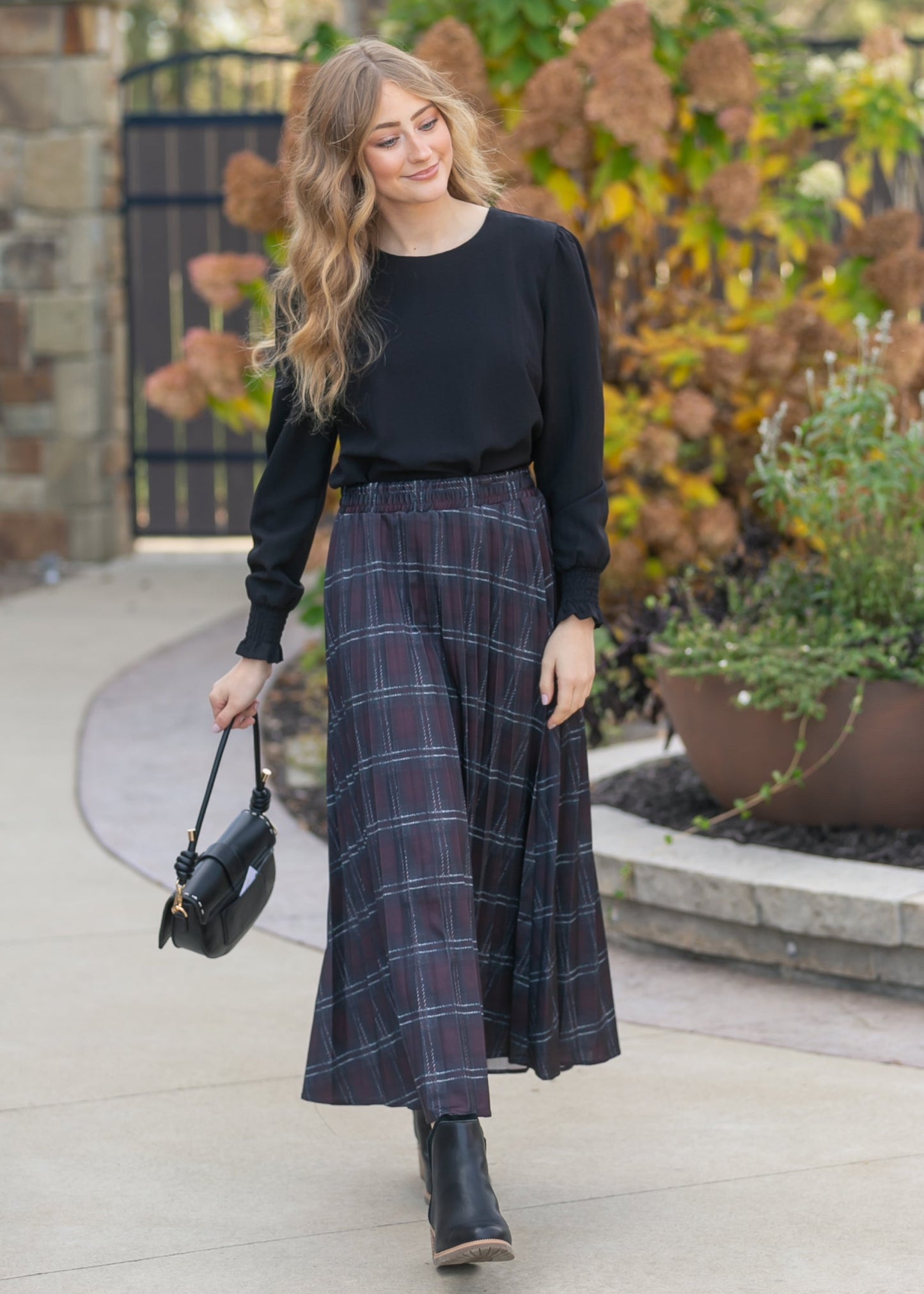 Pleated Plaid Maxi Skirt FF Skirts