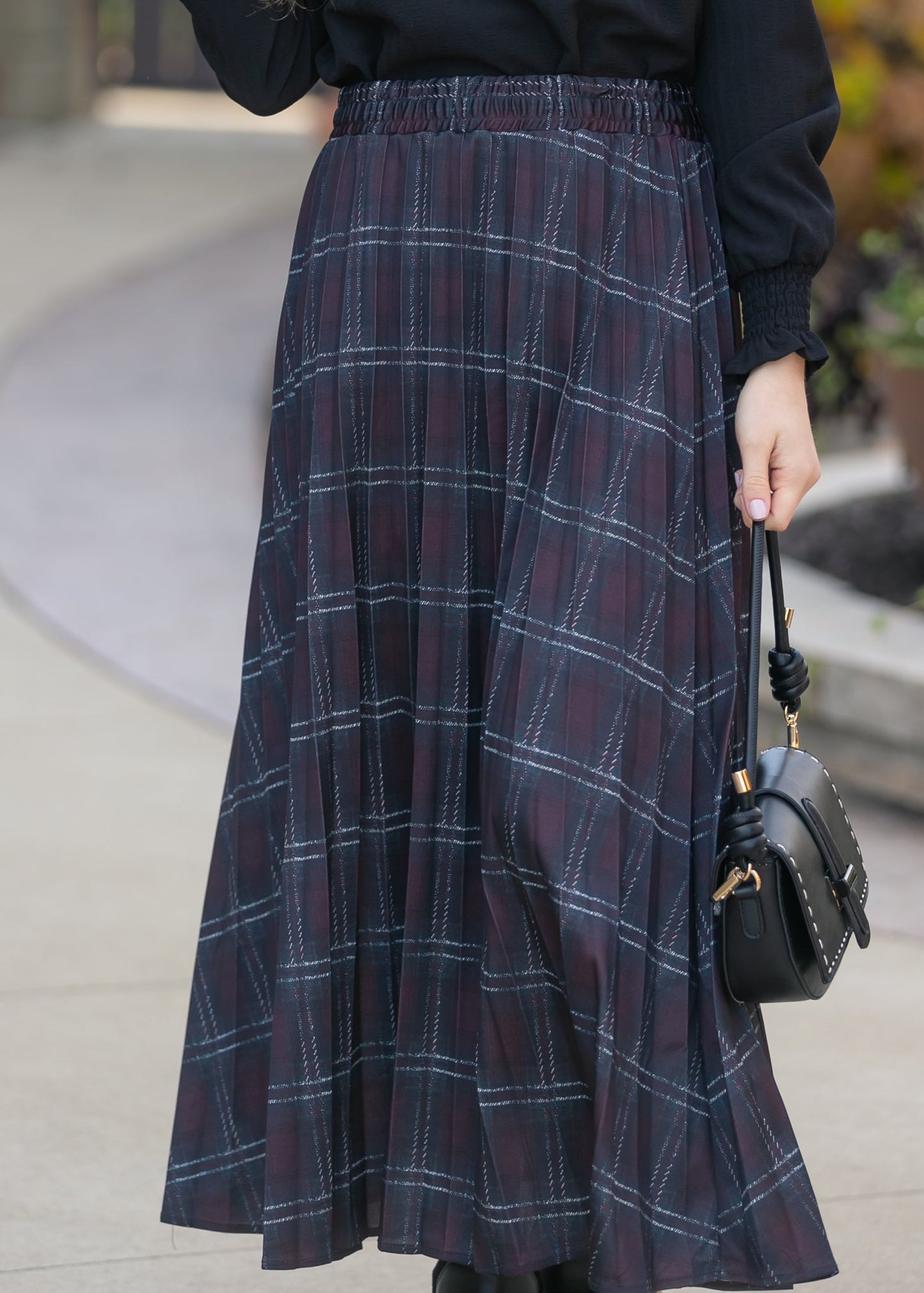 Pleated Plaid Maxi Skirt FF Skirts