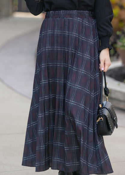 Pleated Plaid Maxi Skirt FF Skirts