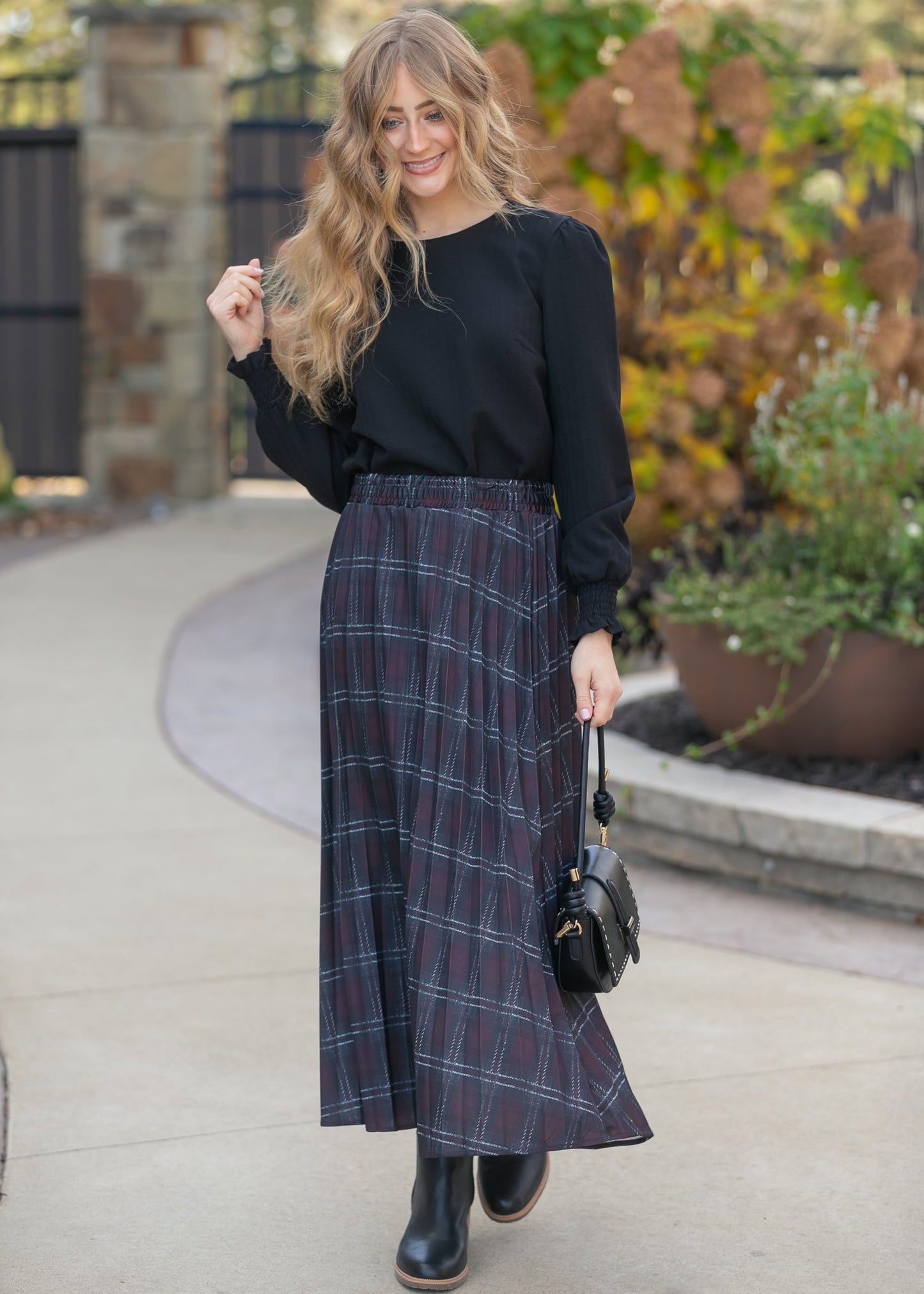 Pleated Plaid Maxi Skirt FF Skirts