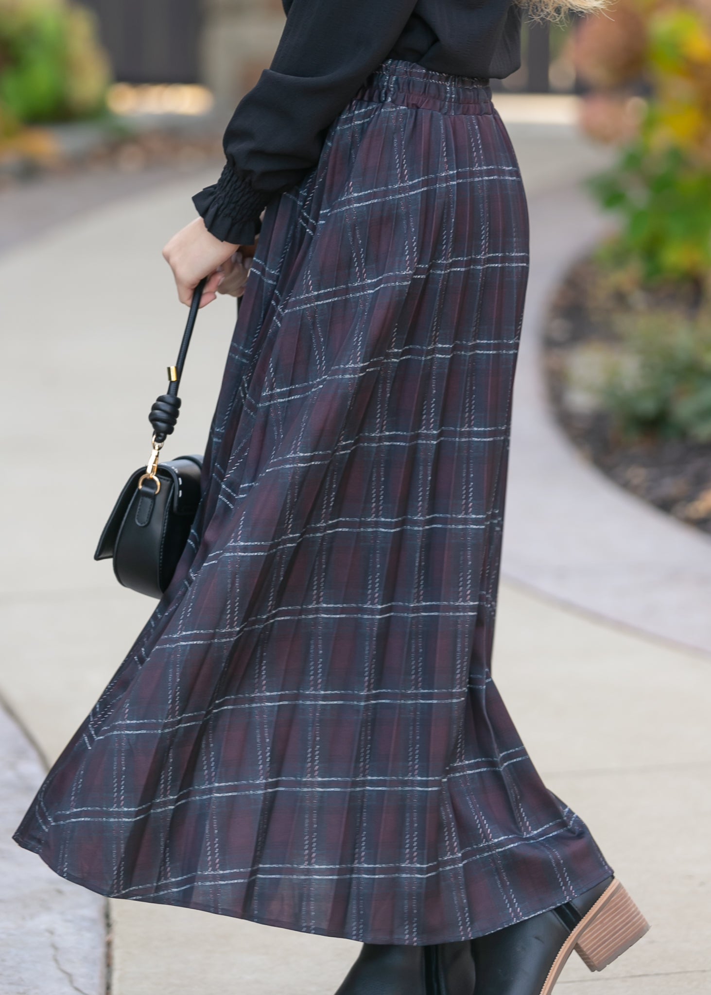 Pleated Plaid Maxi Skirt FF Skirts