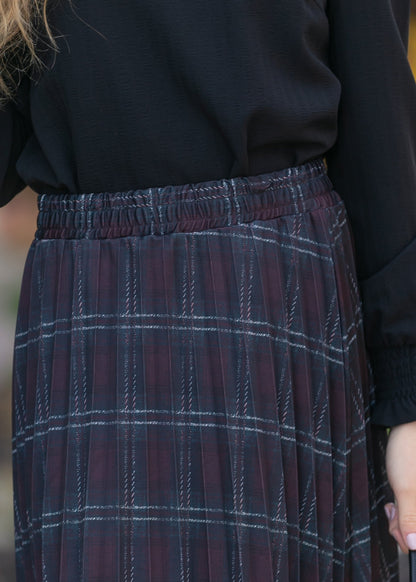 Pleated Plaid Maxi Skirt FF Skirts
