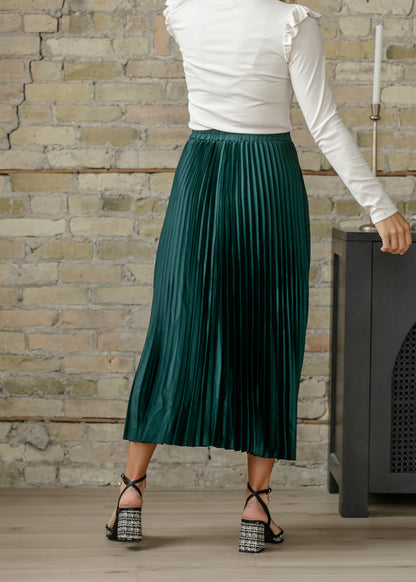 Pleated Satin Midi Skirt FF Skirts
