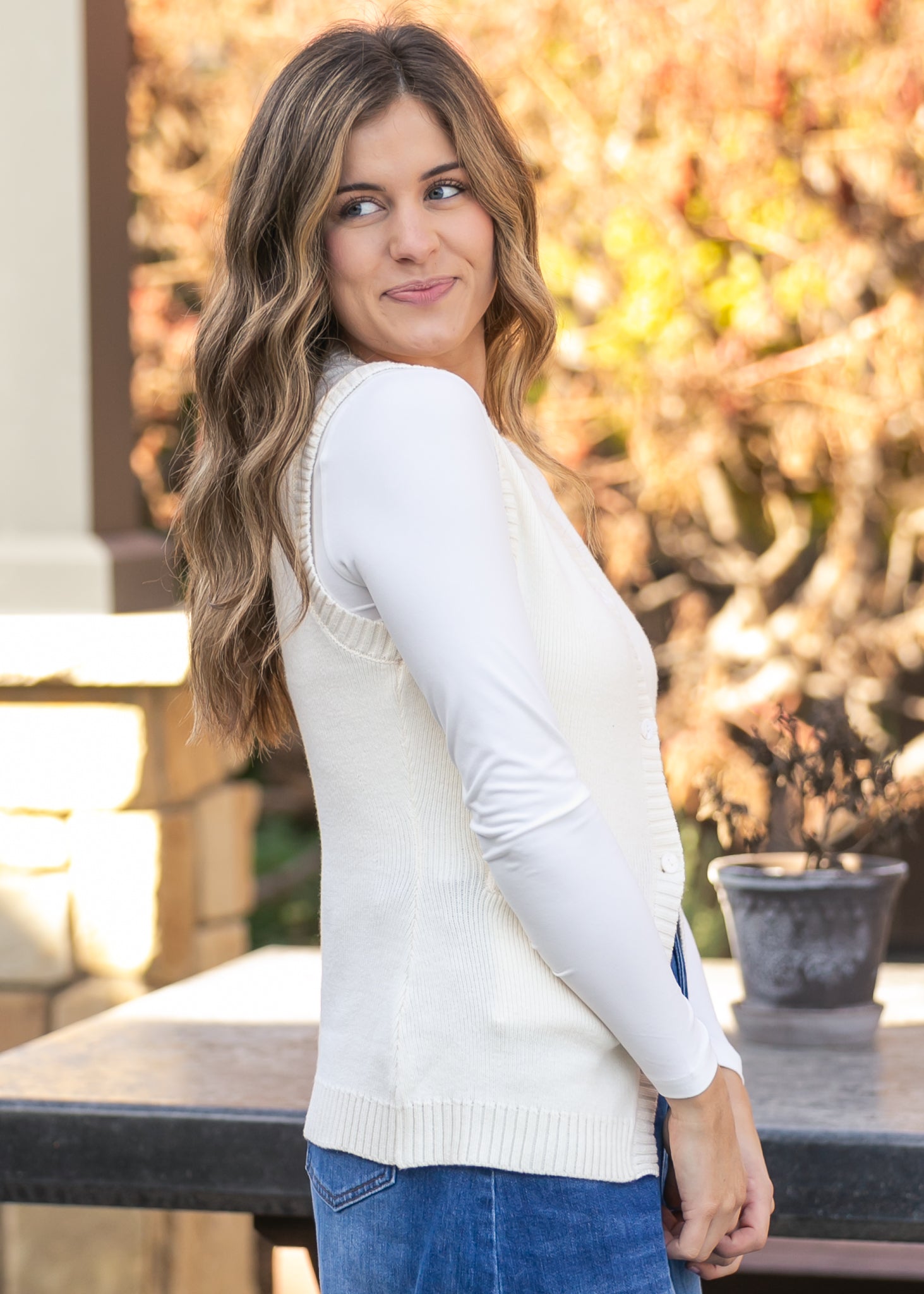 Pocket Front Button Down Knit Vest FF Layering Essentials