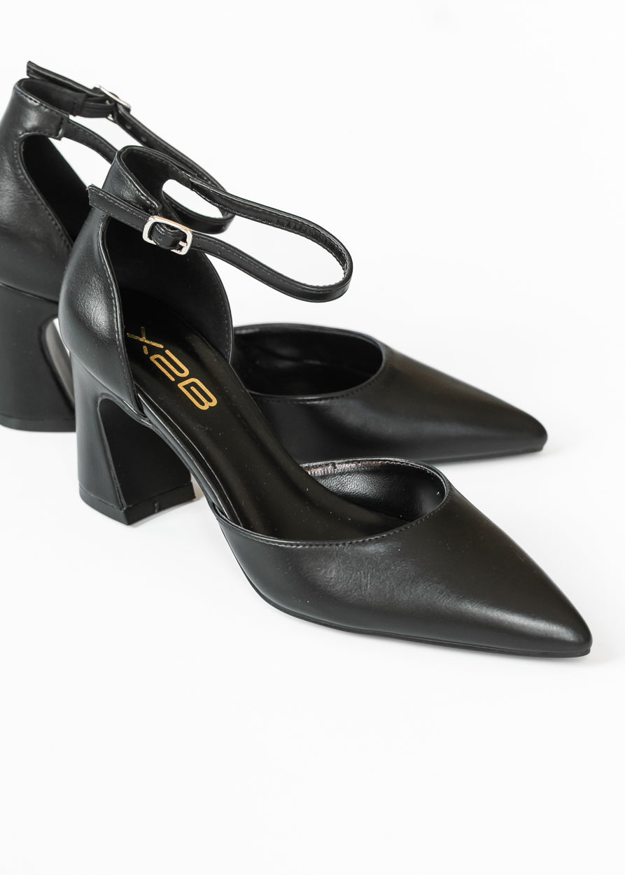 Pointed Toe Flare Block Heel Shoes
