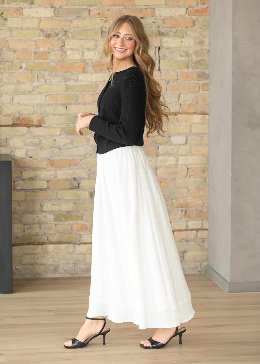 Pointelle Black Long Sleeve Cardigan FF Tops