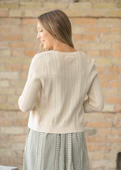 Pointelle Cream Long Sleeve Cardigan FF Tops