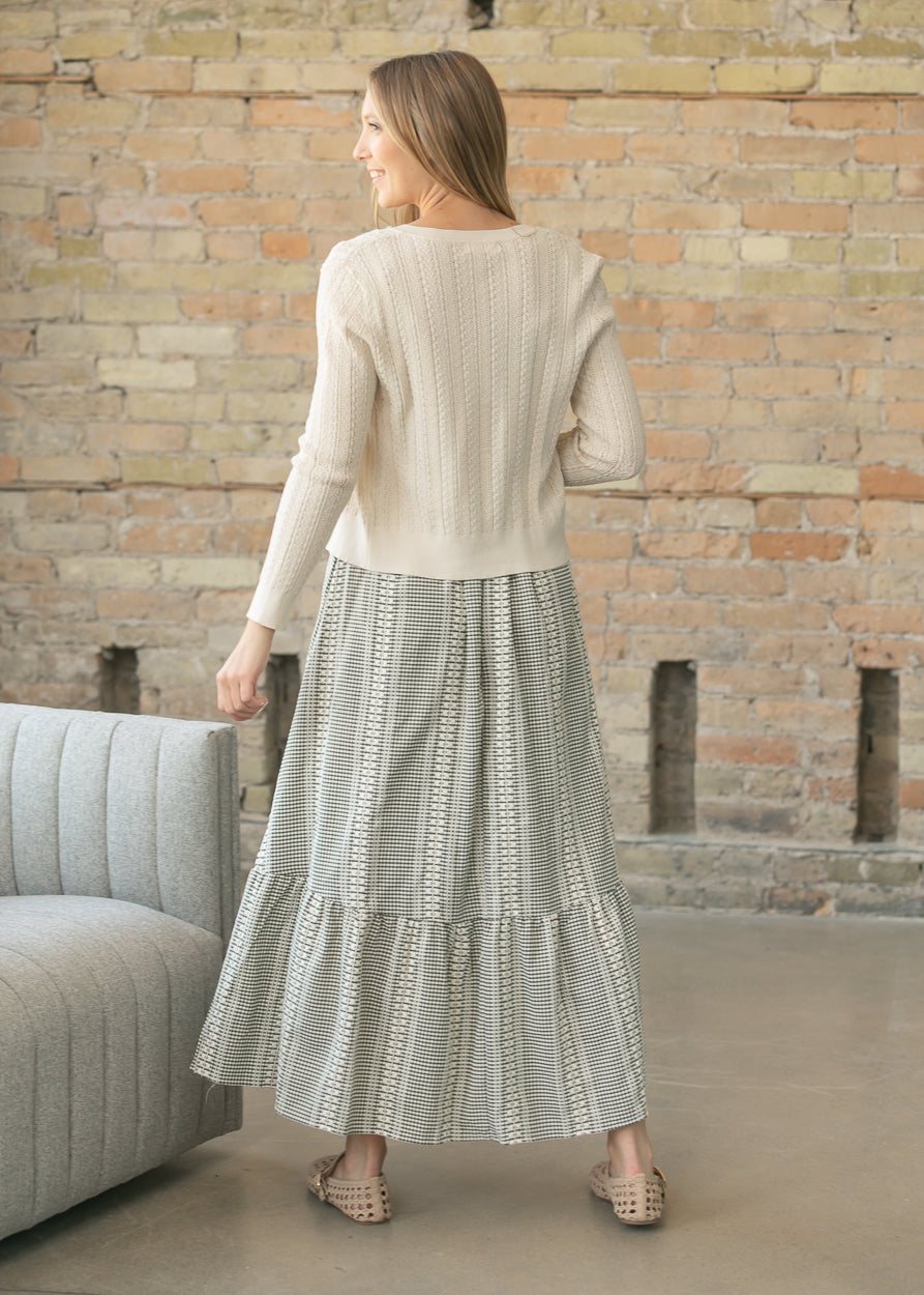 Pointelle Cream Long Sleeve Cardigan FF Tops