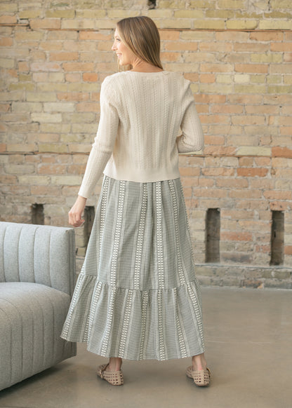 Pointelle Cream Long Sleeve Cardigan FF Tops