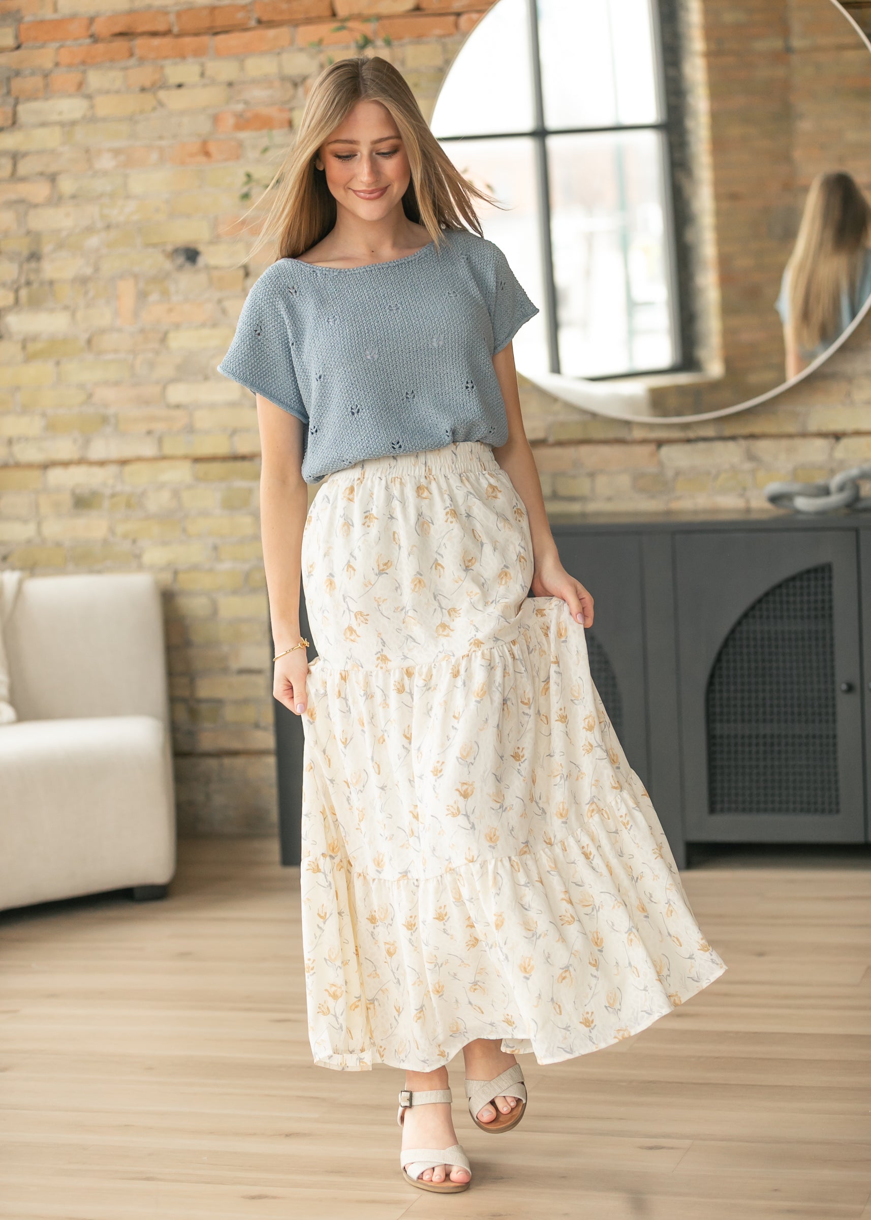 Pointelle Cutout Short Sleeve Sweater FF Tops