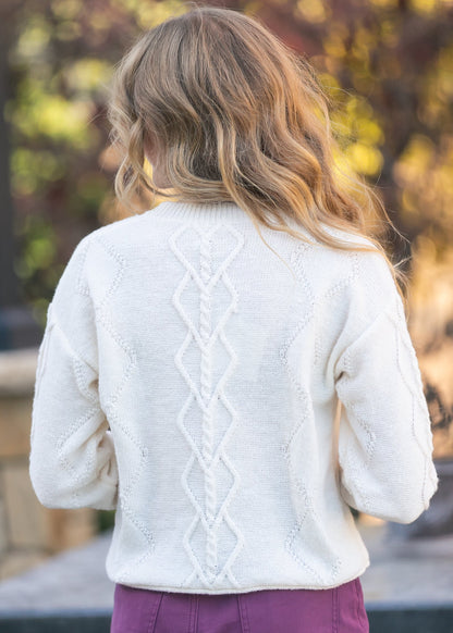 Pointelle Knit Bow Sweater FF Tops