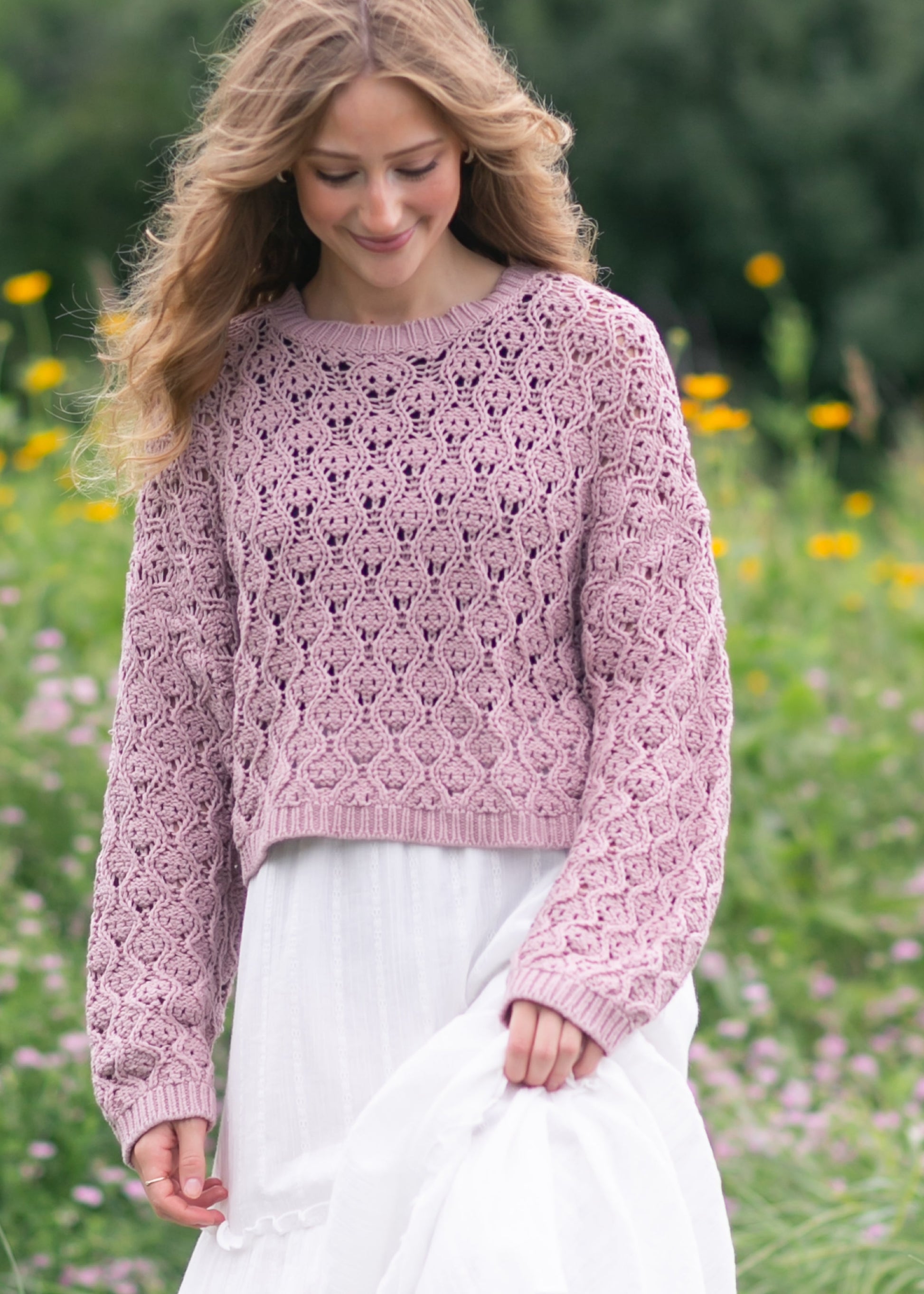Pointelle Knit Sweater FF Tops